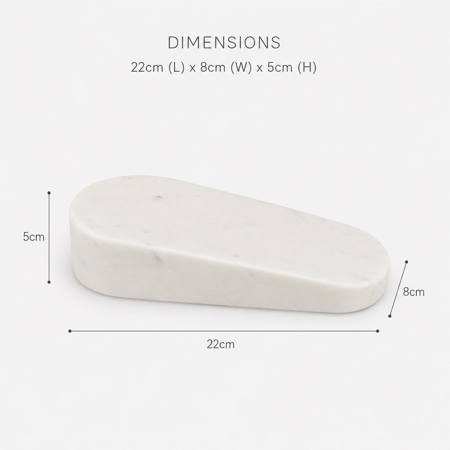 White marble door wedge stop, 22 x 8 x 5 cm, oval block