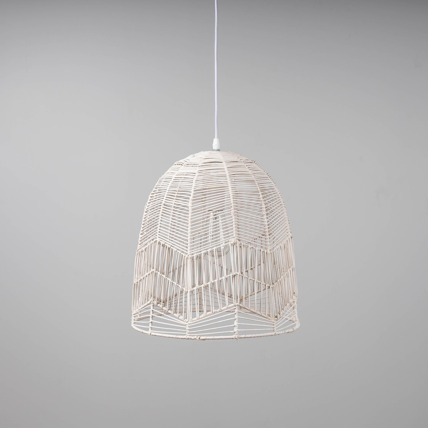 Whitewash rattan lace pendant light with woven dome shade