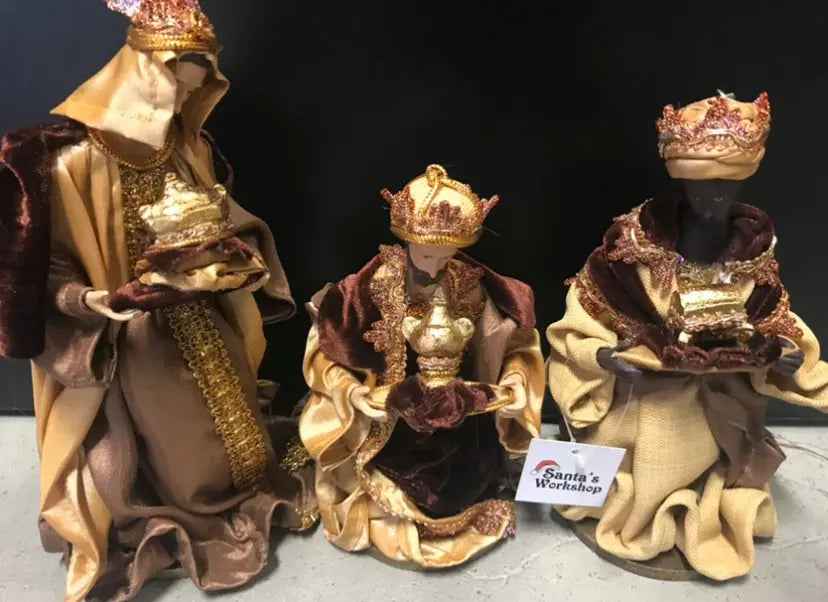 10.5'' Christmas Handmade Religious Nativity Set in Brown and Gold - 29 cm Approx