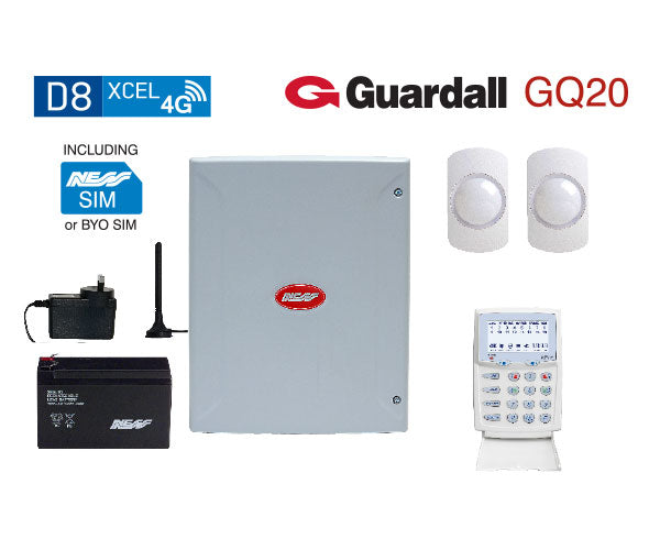 Ness D8XCEL 4G Alarm Kit with KPX+ Keypad & Guardall GQ20 20m Quad PIRs – SKU: K-9411