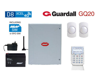 Ness D8XCEL 4G Alarm Kit with KPX+ Keypad & Guardall GQ20 20m Quad PIRs – SKU: K-9411