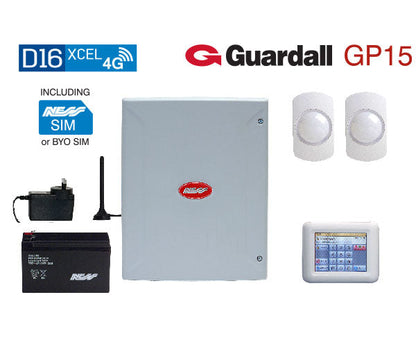 Ness D16XCEL 4G Alarm Kit with Navigator Keypad & Guardall GP15 PIRs | 16-Zone Touchscreen Security System – SKU: NESS-K-9416