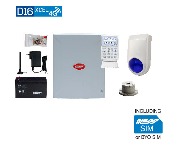 Ness D16XCEL 4G KPX+ Keypad & Combo Siren Alarm Kit | 16-Zone Security System with Screamer – SKU: NASK-9324C
