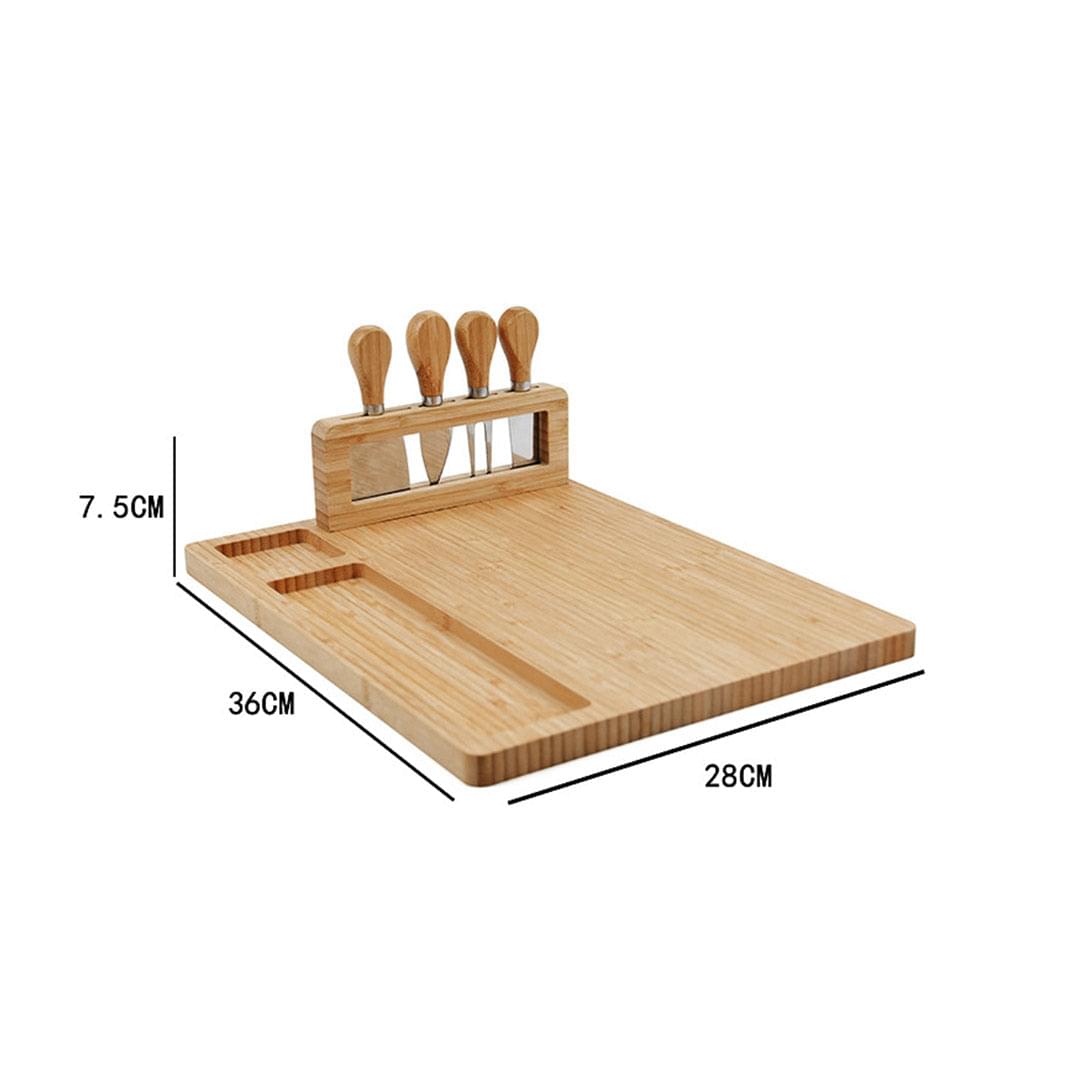 Rectangular wooden cheese board with knife rack, 36 x 28 x 7.5 cm