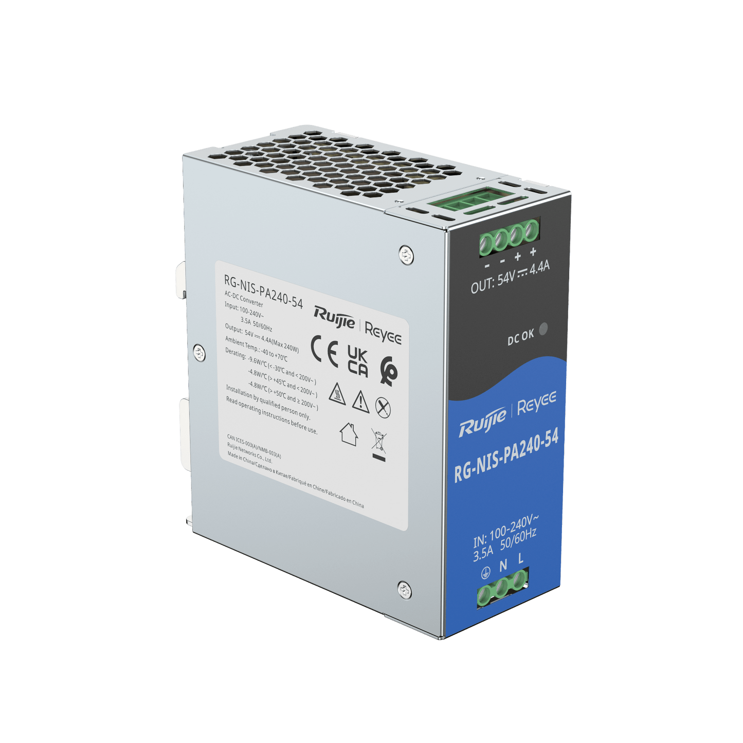 RG-NIS-PA Industrial Power Supply – RG-NIS-PA120-54 & RG-NIS-PA240-54, Fanless, 52V DC Output, Industrial-Grade Reliability