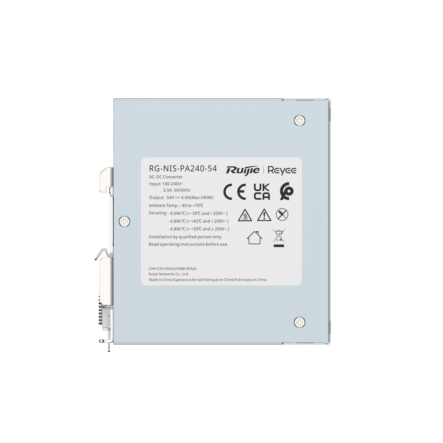 RG-NIS-PA Industrial Power Supply – RG-NIS-PA120-54 & RG-NIS-PA240-54, Fanless, 52V DC Output, Industrial-Grade Reliability