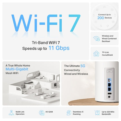 TP-Link Deco BE65 Pro (choose up to 3-Pack) BE11000 Tri-Band Whole Home Mesh Wi-Fi 7 System with 5GbE, 2.5GbE & 6GHz Band