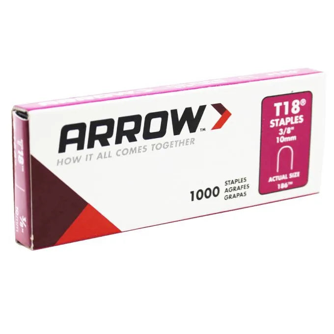 ARROW T18™ Staples – 3/8" (10 mm) Round Crown – Pack of 1,000
