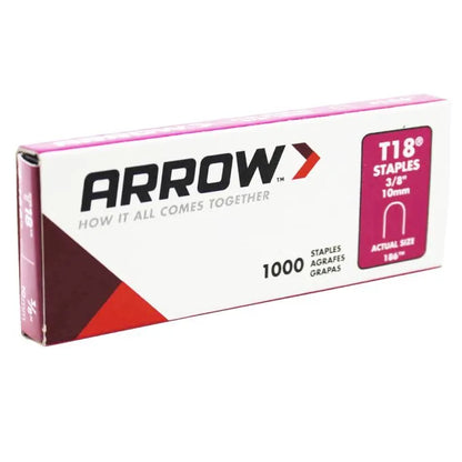ARROW T18™ Staples – 3/8" (10 mm) Round Crown – Pack of 1,000