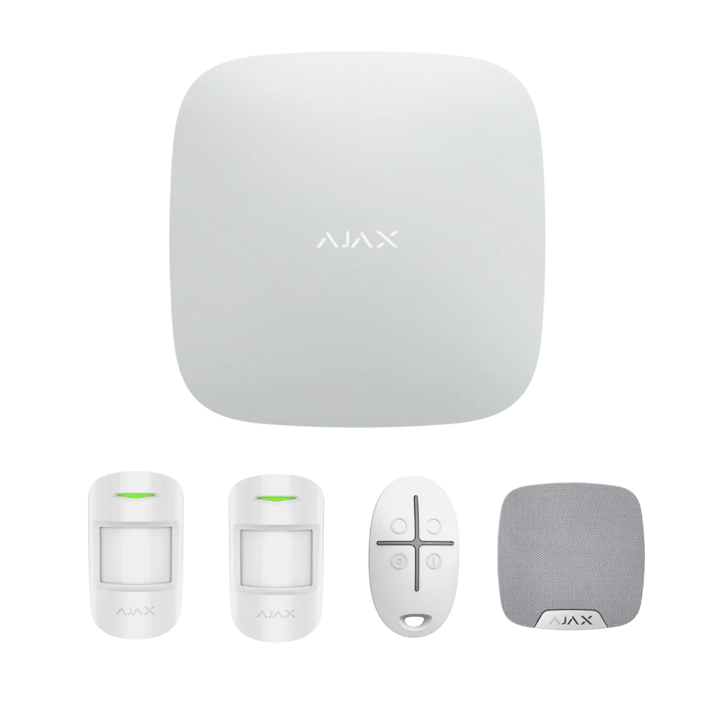 Ajax AJAX#80001 StarterKit – Wireless Security Alarm Kit with Hub 2, MotionProtect Sensors, SpaceControl Remote and HomeSiren (White/Black)