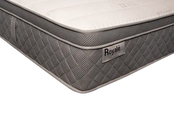 Grey mattress edge with ROYALE label and textured quilted side