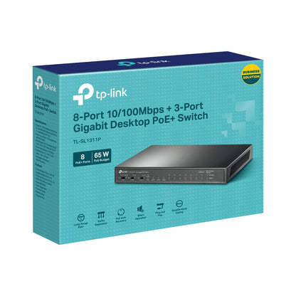 TP-Link TL-SL1311P 8-Port 10/100Mbps + 3-Port Gigabit Desktop PoE+ Switch | Efficient Power & Connectivity for Business Networks