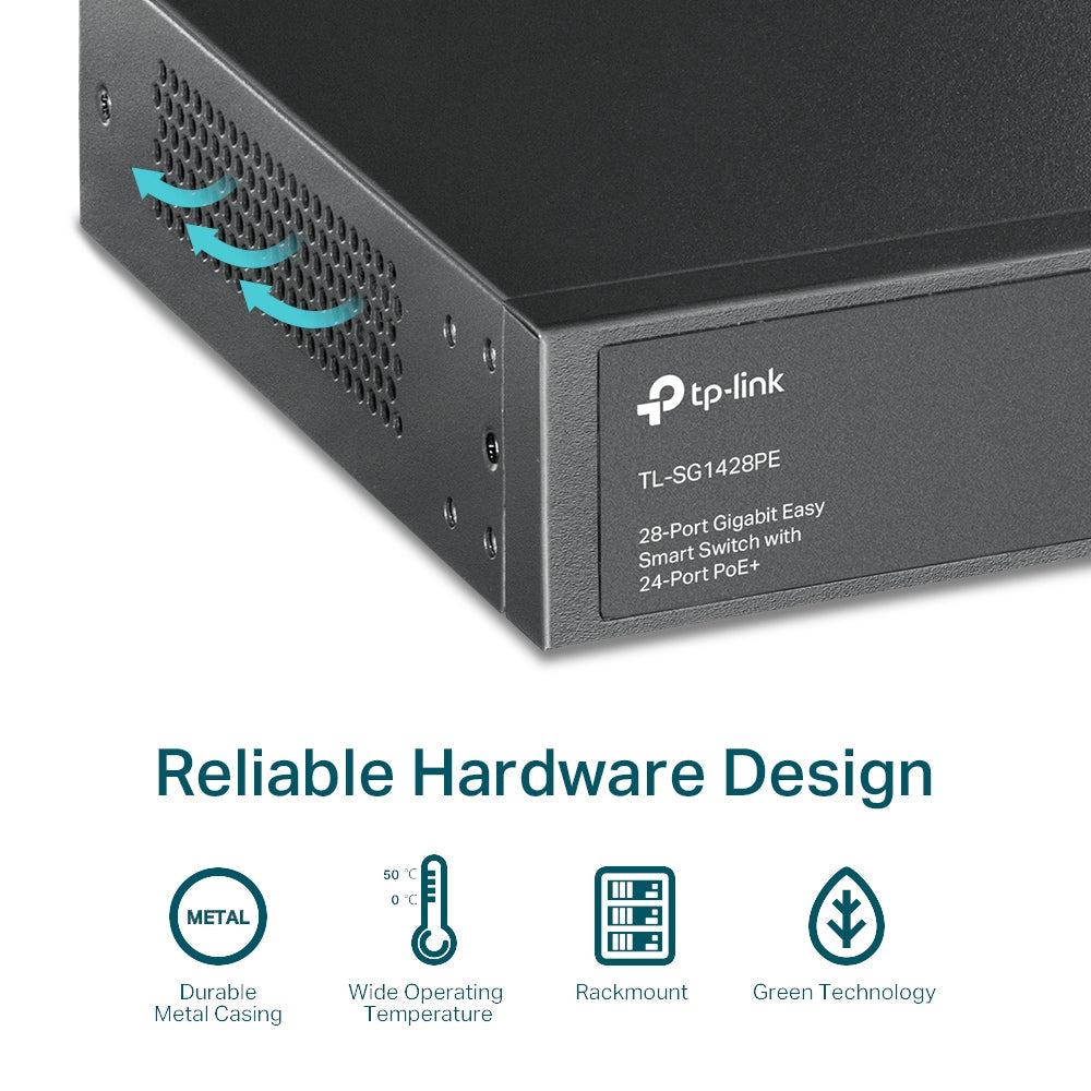 TP-Link TL-SG1428PE 28-Port Gigabit Easy Smart Switch with 24-Port PoE+ | 250W PoE Budget, Intelligent Power Management, Ideal for Surveillance