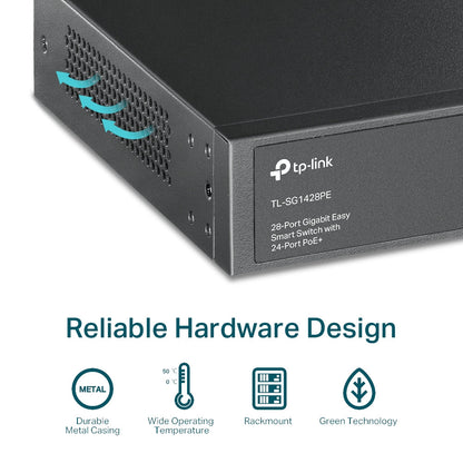 TP-Link TL-SG1428PE 28-Port Gigabit Easy Smart Switch with 24-Port PoE+ | 250W PoE Budget, Intelligent Power Management, Ideal for Surveillance