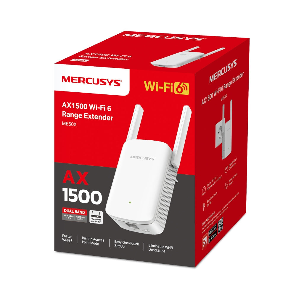 ME60X | AX1500 Dual-Band Wi-Fi 6 Range Extender | 1500 Mbps | Gigabit Port | MERCUSYS