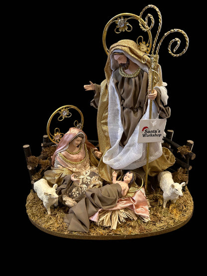 Handmade Christmas Nativity Set 30cm (11.75") – Holy Family & Standing Angel Religious Figurines, Christian Christmas Home Decor Gift