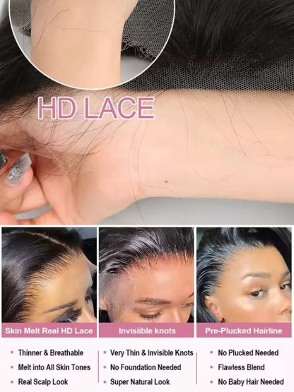 HD lace wig cap close-up with skin-melt hairline and pre-plucked look