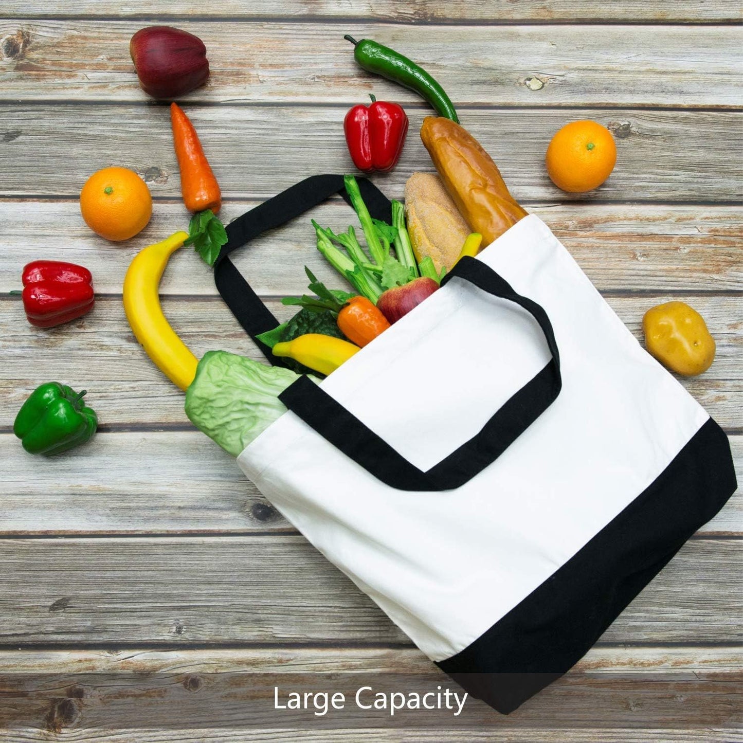 1 | 3 | 6 | 12 | 24 Pack Super Strong Large 12oz Cotton Canvas Tote Bag, Reusable Grocery Shopping Cloth Bag, Fashionable Two-Tone Tote for Crafts, DIY Your Creative Designs (Pack of 1)