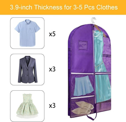 1 Foldable Garment Bag with 5 Pockets, 110x60 cm, Purple