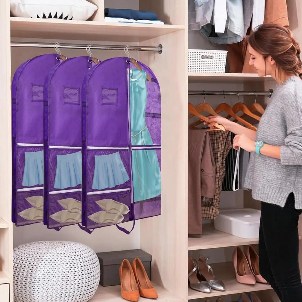 1 Foldable Garment Bag with 5 Pockets, 110x60 cm, Purple