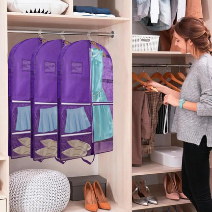 1 Foldable Garment Bag with 5 Pockets, 110x60 cm, Purple
