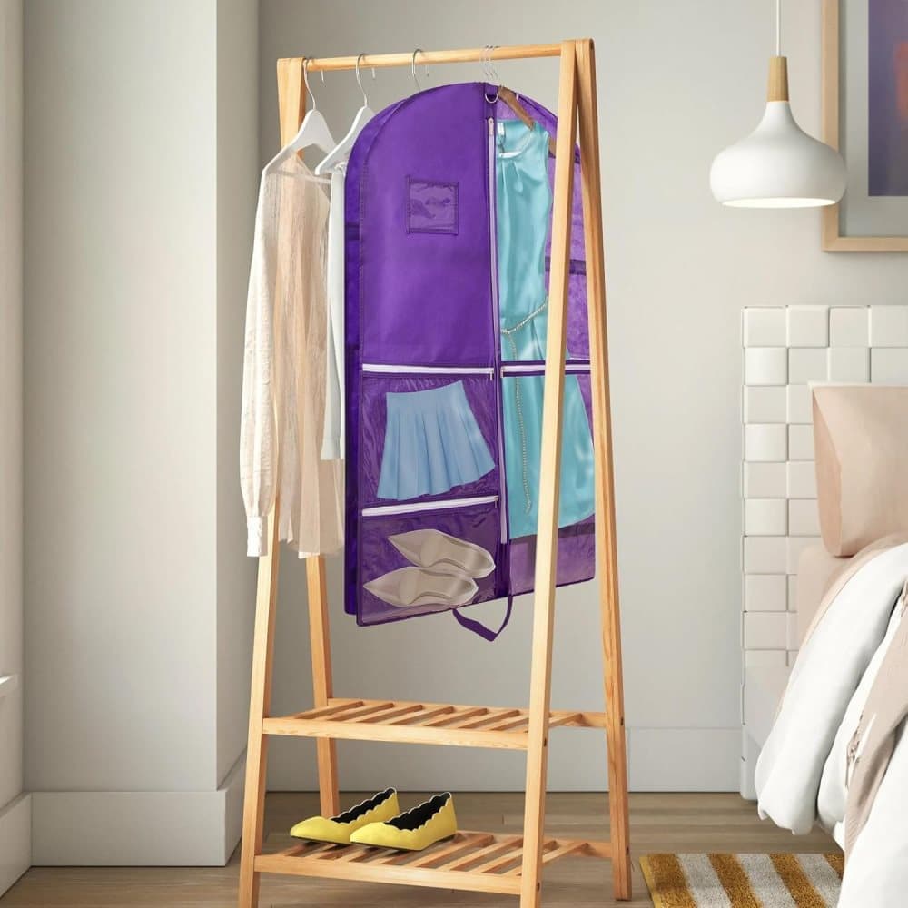 1 Foldable Garment Bag with 5 Pockets, 110x60 cm, Purple