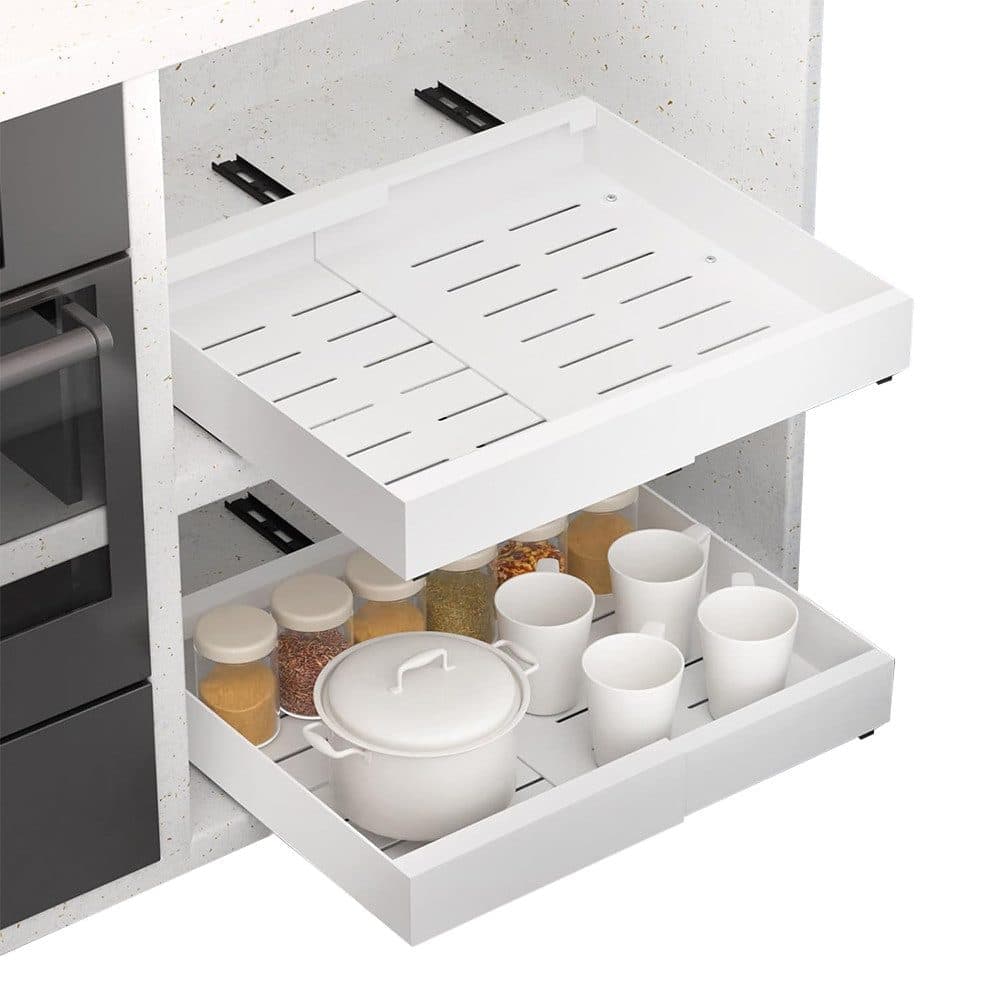 1 Layer Adjustable Metal Storage Shelf for Cabinets, Telescopic Drawer Pull-Out, Compatible with Kitchen Cabinet, 32–52 x 42 x 7.5 cm