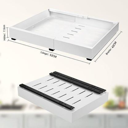 1 Layer Adjustable Metal Storage Shelf for Cabinets, Telescopic Drawer Pull-Out, Compatible with Kitchen Cabinet, 32–52 x 42 x 7.5 cm