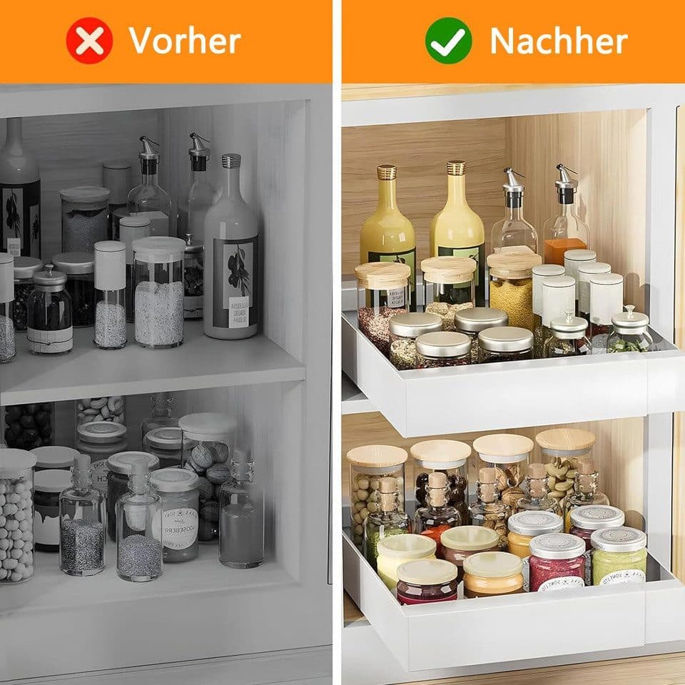 1 Layer Adjustable Metal Storage Shelf for Cabinets, Telescopic Drawer Pull-Out, Compatible with Kitchen Cabinet, 32–52 x 42 x 7.5 cm