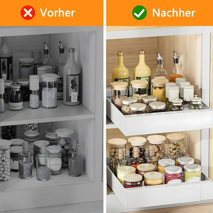 1 Layer Adjustable Metal Storage Shelf for Cabinets, Telescopic Drawer Pull-Out, Compatible with Kitchen Cabinet, 32–52 x 42 x 7.5 cm
