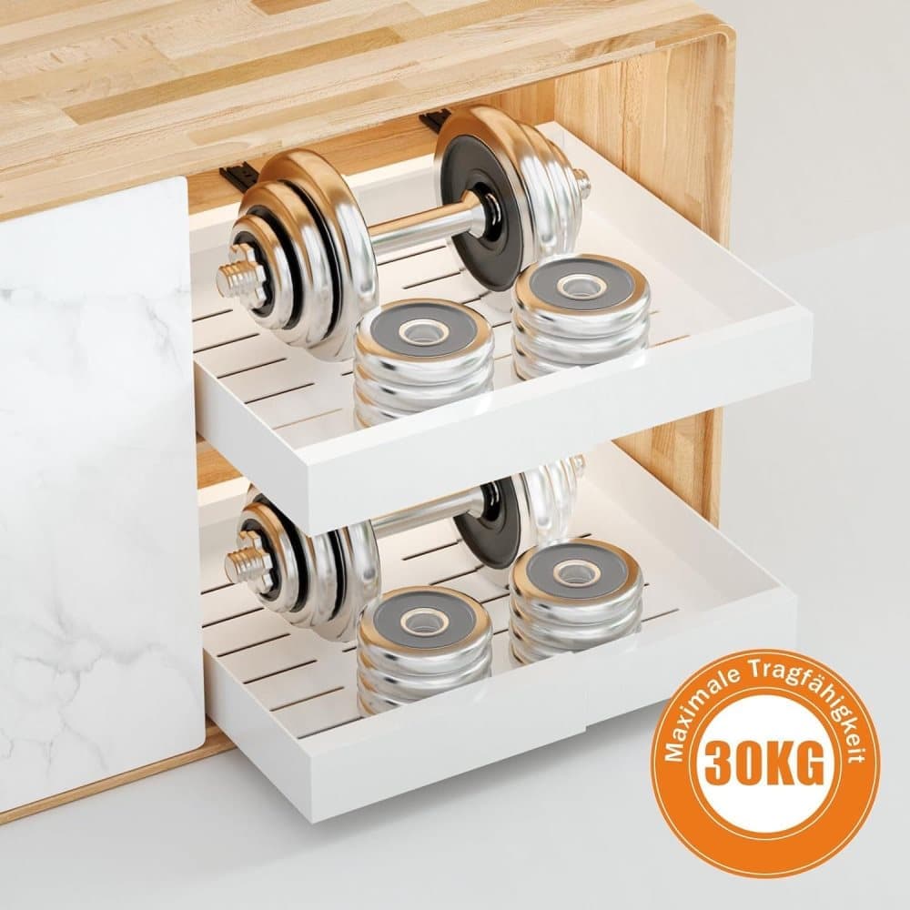 1 Layer Adjustable Metal Storage Shelf for Cabinets, Telescopic Drawer Pull-Out, Compatible with Kitchen Cabinet, 32–52 x 42 x 7.5 cm