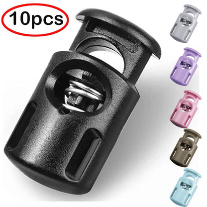10 PCS Plastic Spring Cord Locks for Drawstring, Paracord Toggle Stopper Clasp Elastic Shoeslace Lock Sweatpants Hoodie String Clips Bungee Swim Goggles Gloves String Lock Replacement(Purple) Black(30PC)