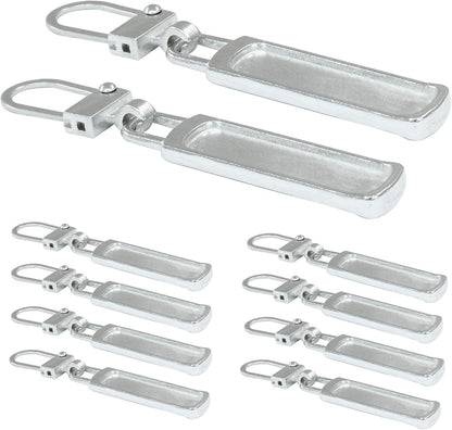 10 PCS Silver Luggage Zipper Pull Replacement, Detachable Metal Zipper Pull Tab Repair Kit for Clothing Jacket Coat Jeans Luggage Suitcase Purse Handbag