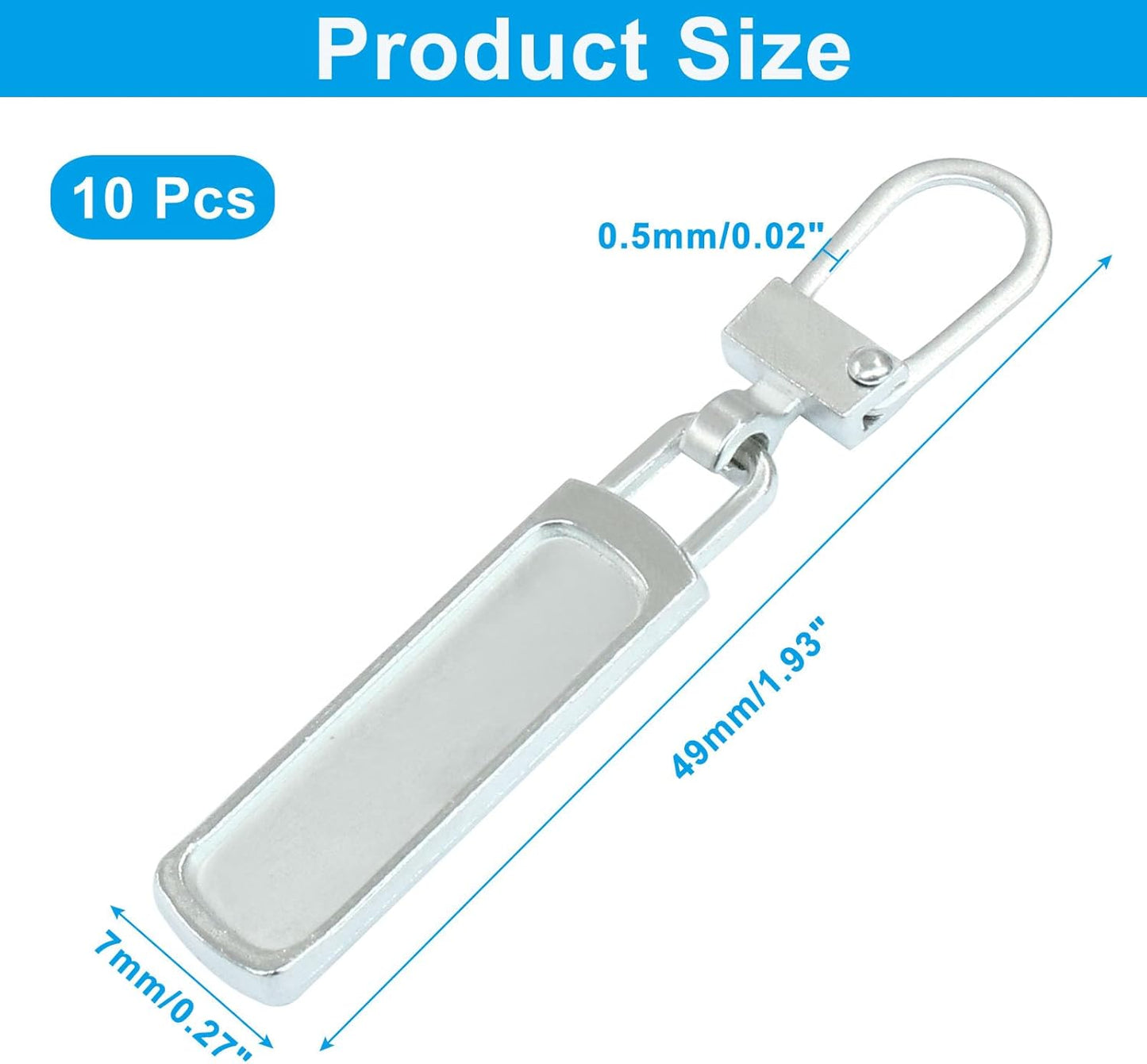 10 PCS Silver Luggage Zipper Pull Replacement, Detachable Metal Zipper Pull Tab Repair Kit for Clothing Jacket Coat Jeans Luggage Suitcase Purse Handbag