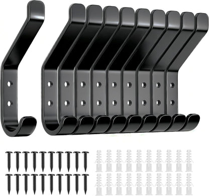 10-Pack Coat Hook for Hanging, 10KG (Max), Stainless Wall Hooks for Towel, Hat, Backpack, Key, Clothes, Wall Mounted Coat Hanger for Closet, Black 10 CM