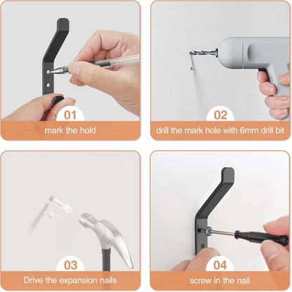 10-Pack Coat Hook for Hanging, 10KG (Max), Stainless Wall Hooks for Towel, Hat, Backpack, Key, Clothes, Wall Mounted Coat Hanger for Closet, Black 10 CM