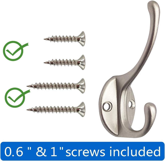 Silvery dual coat hook with mounting screws included
