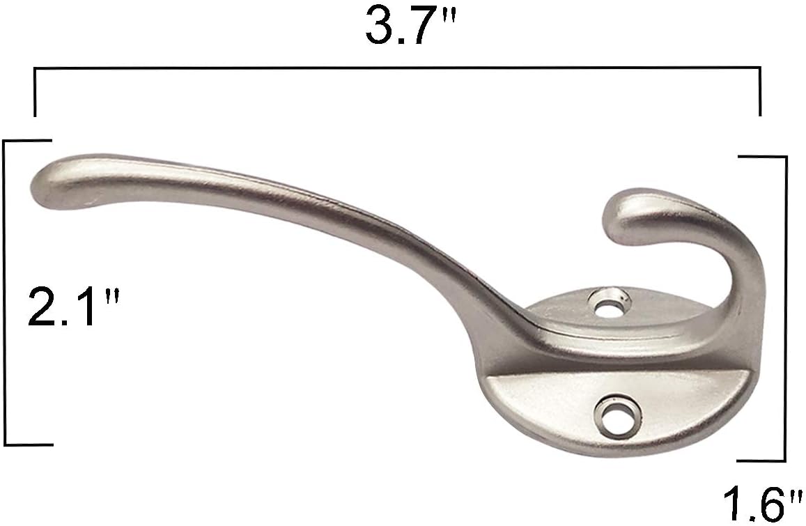 10 Pack Dual Coat Hooks Wall Mounted with 40 Screws Retro Double Hooks Utility Silvery Hooks for Coat, Scarf, Bag, Towel, Key, Cap, Cup, Hat (Silvery)