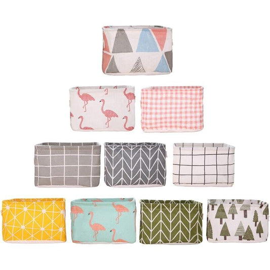 Small foldable fabric storage baskets with handles, multicolor geometric patterns