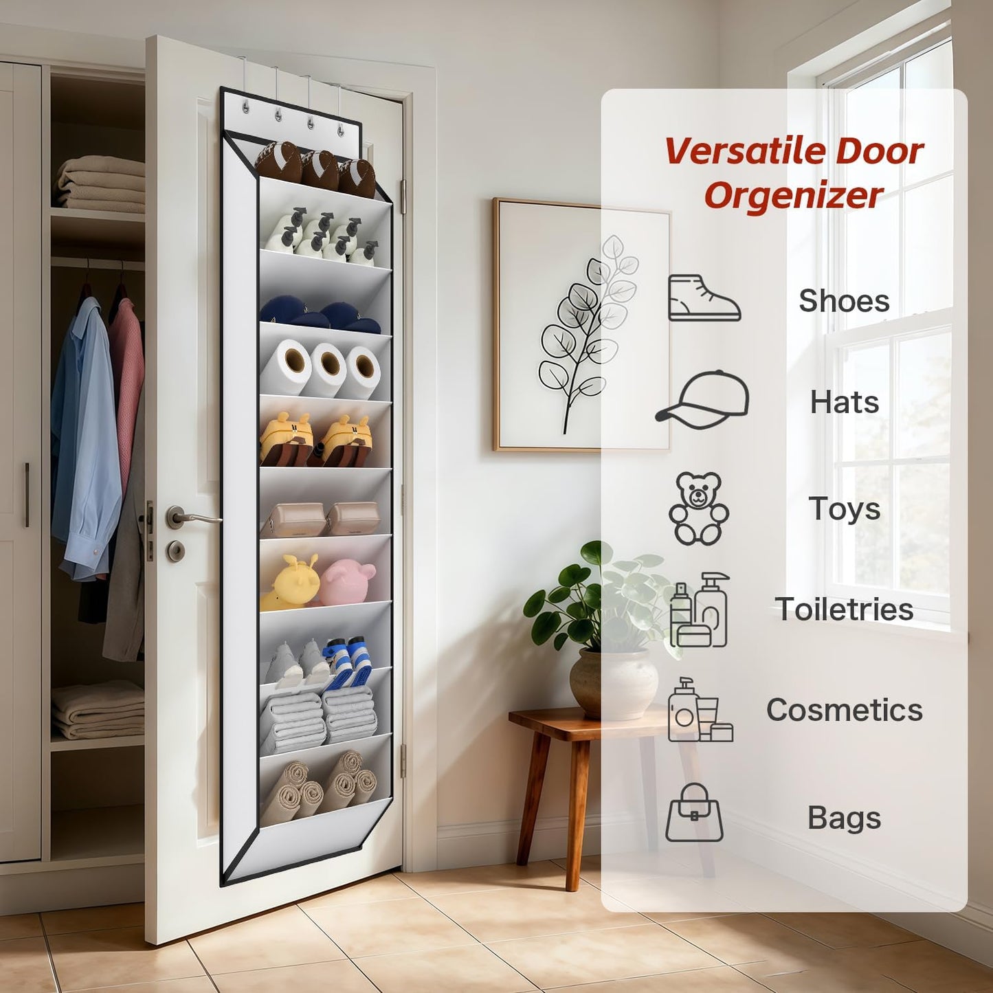 10 Tiers White Over Door Shoe Organizer Storage, Hanging Shoe Holder for Door with Large Deep Pockets, Fit 20-30 Pairs Shoe Rack for Sneakers, Boots. (White)
