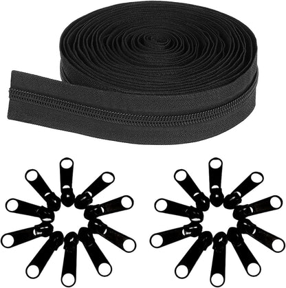 10 Yards 360 Inches Bulk Zippers,9 Meters #3 Zipper for Sewing,Black Nylon Coil Zippers by The Yards with 20pcs Replacement Sewn Zippers for DIY Sewing Craft,Bags,Clothes,purses etc.(Black)