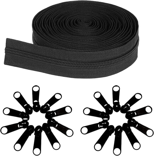 Rolled black nylon coil zipper tape with metal slider
