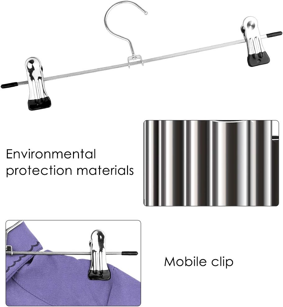 10-pack pants hangers, chrome-plated clothes hangers with anti-slip clips, suitable for skirts, pants and jeans