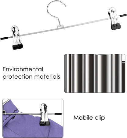 10-pack pants hangers, chrome-plated clothes hangers with anti-slip clips, suitable for skirts, pants and jeans