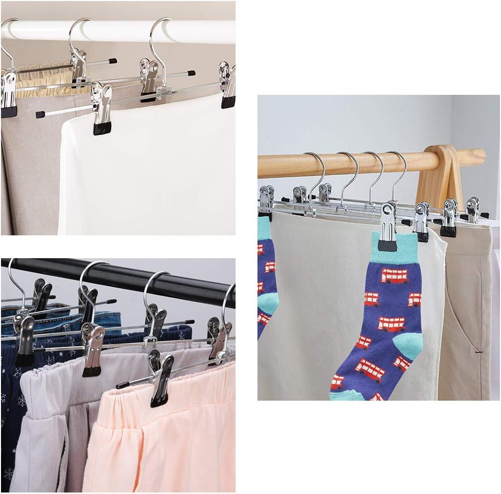 10-pack pants hangers, chrome-plated clothes hangers with anti-slip clips, suitable for skirts, pants and jeans