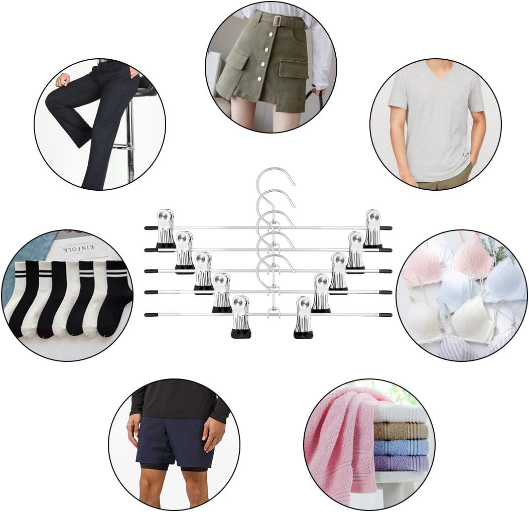 10-pack pants hangers, chrome-plated clothes hangers with anti-slip clips, suitable for skirts, pants and jeans