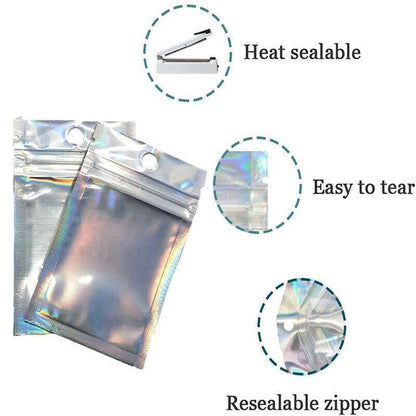 100/200X Iridescent Zip Bags for Food Storage & Holographic Makeup Pouch - 20*30cm 100PCS