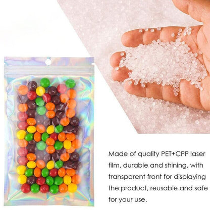 100/200X Iridescent Zip Bags for Food Storage & Holographic Makeup Pouch - 7*10cm 200PCS