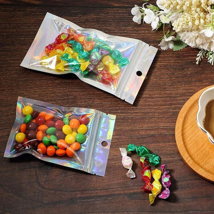 100/200X Iridescent Zip Bags for Food Storage & Holographic Makeup Pouch - 7*10cm 200PCS