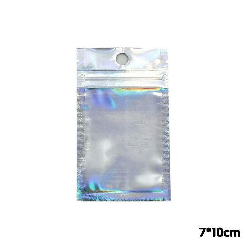100/200X Iridescent Zip Bags for Food Storage & Holographic Makeup Pouch - 7*10cm 200PCS